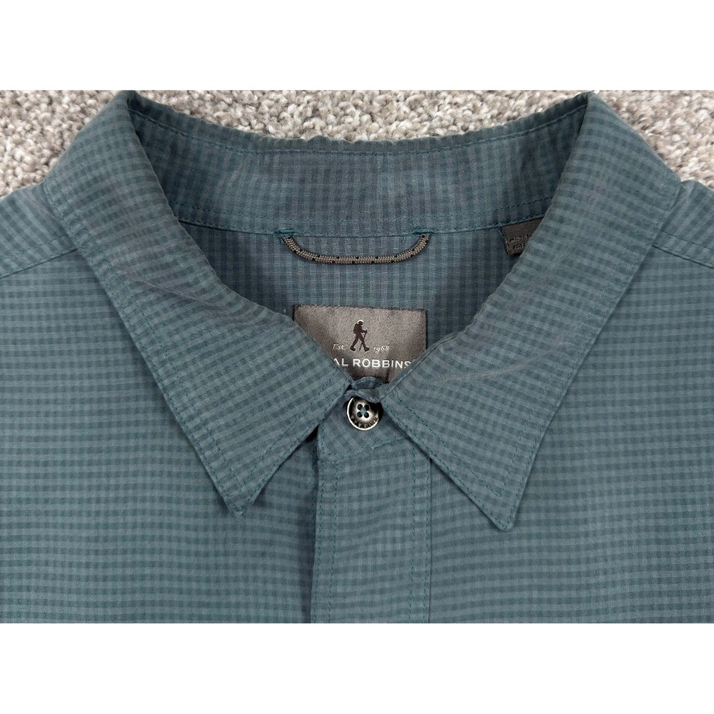Royal Robbins Shirt Mens XL Teal Blue Green Micro Check Long Sleeve Button Front